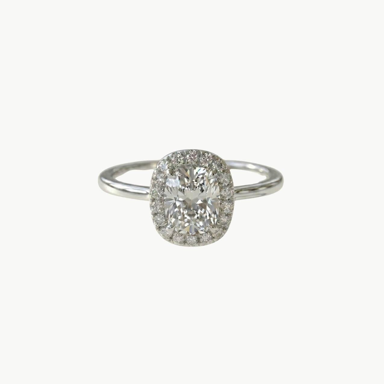 Diamond Elongated Cushion Solitaire Engagement Ring - Platinum