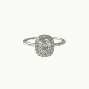 Diamond Elongated Cushion Halo Engagement Ring - Platinum
