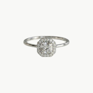 Diamond Square Cushion Halo Engagement Ring - White Gold