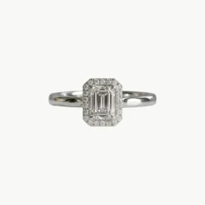 Diamond Emerald Halo Engagement Ring - White Gold