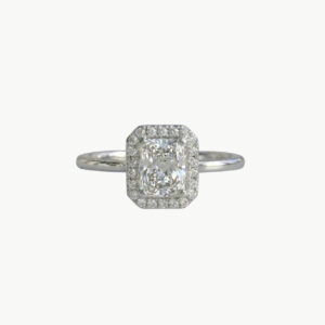 Diamond Elongated Radiant Halo Engagement Ring - White Gold