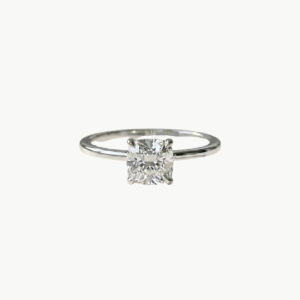 Diamond Square Cushion Solitaire Engagement Ring - White Gold