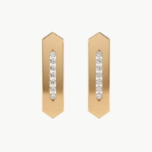 Diamond Geometric Gold Earring with Diamond Lines