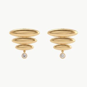 Diamond Gold Curved Earrings with Diamond Drops