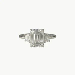 Diamond Emerald Trilogy Trapezoid Engagement Ring