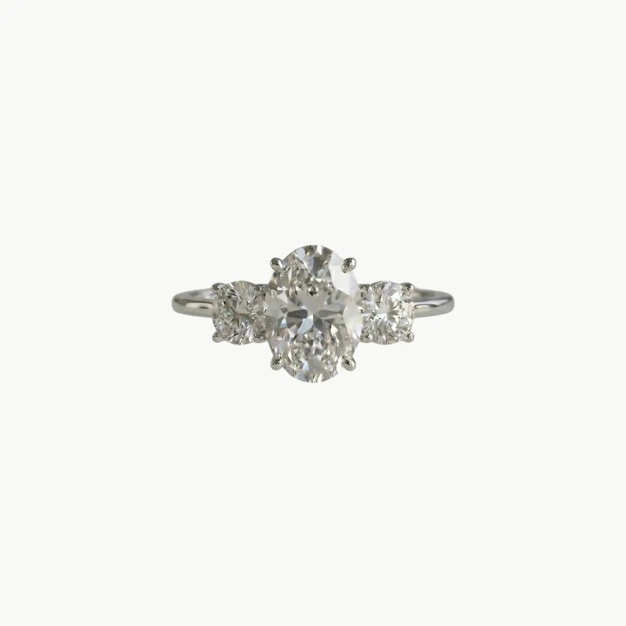 Diamond Oval Trilogy Round Engagement Ring