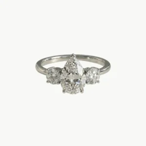 Diamond Pear Trilogy Round Engagement Ring