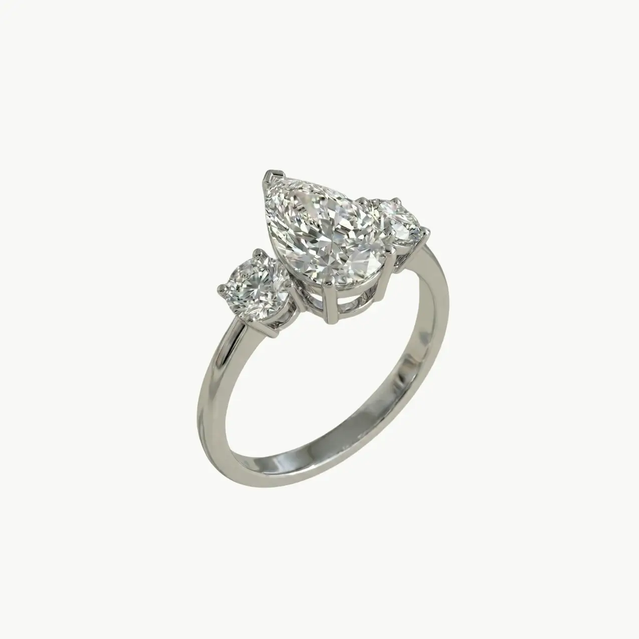 Diamond Pear Trilogy Round Engagement Ring - Image 2